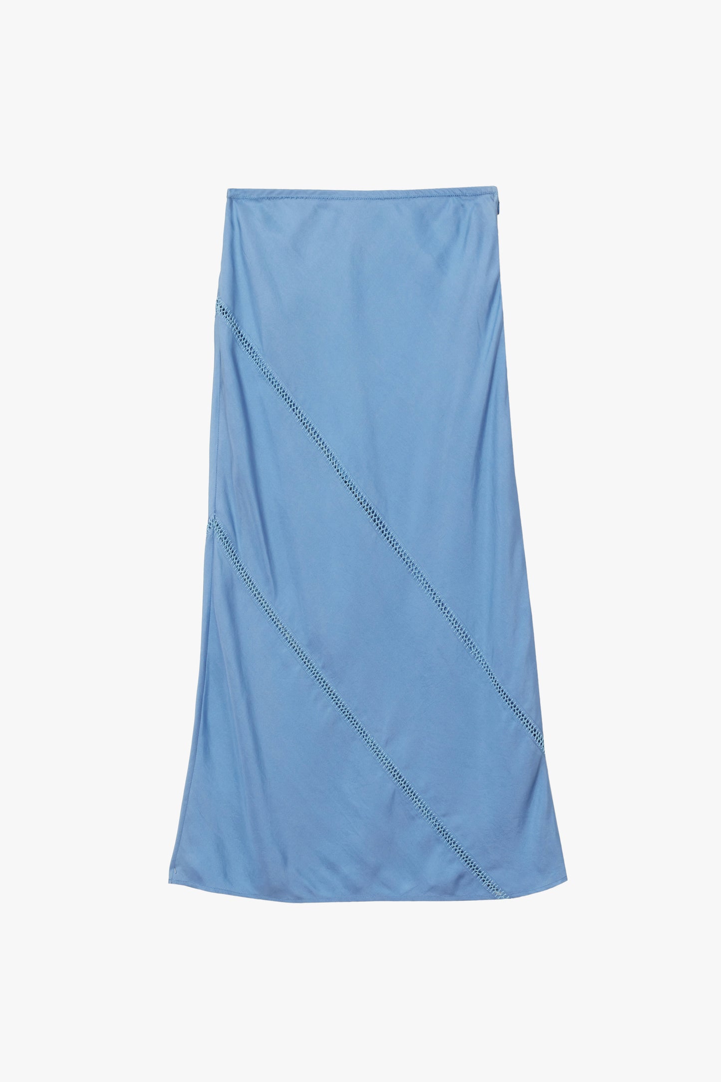 Light blue skirt with a diagonal stitching on a white background