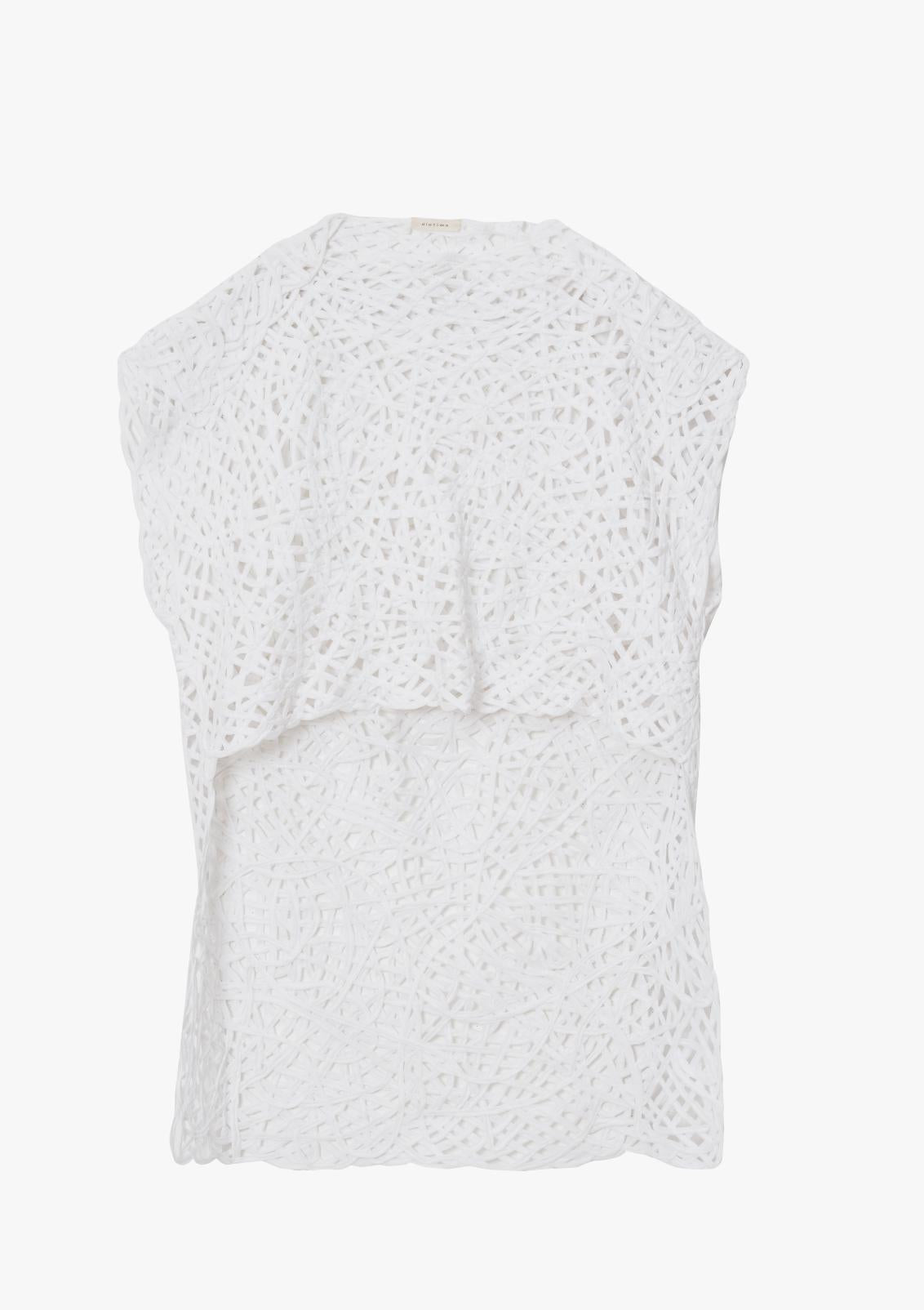 White top with a tangled lines pattern, shown against a white background.