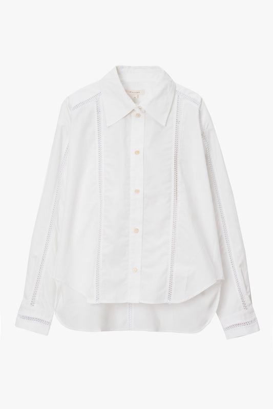 White button up shirt with stitching on a white background