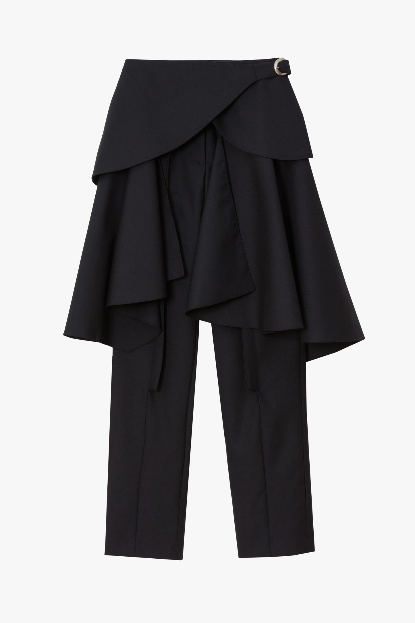 Black layered pants on a white background