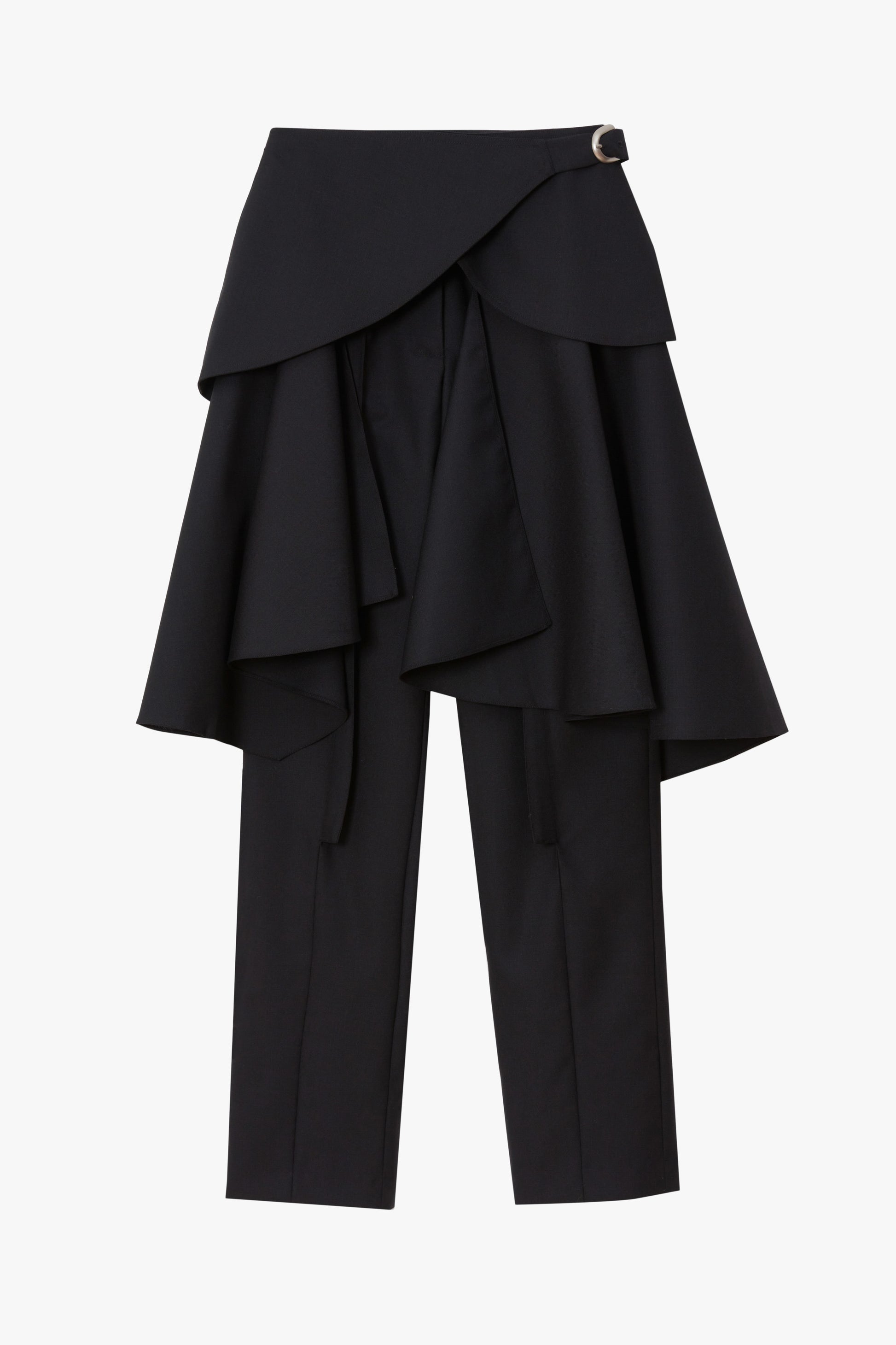 Black layered pants on a white background