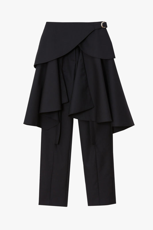 Black layered pants on a white background