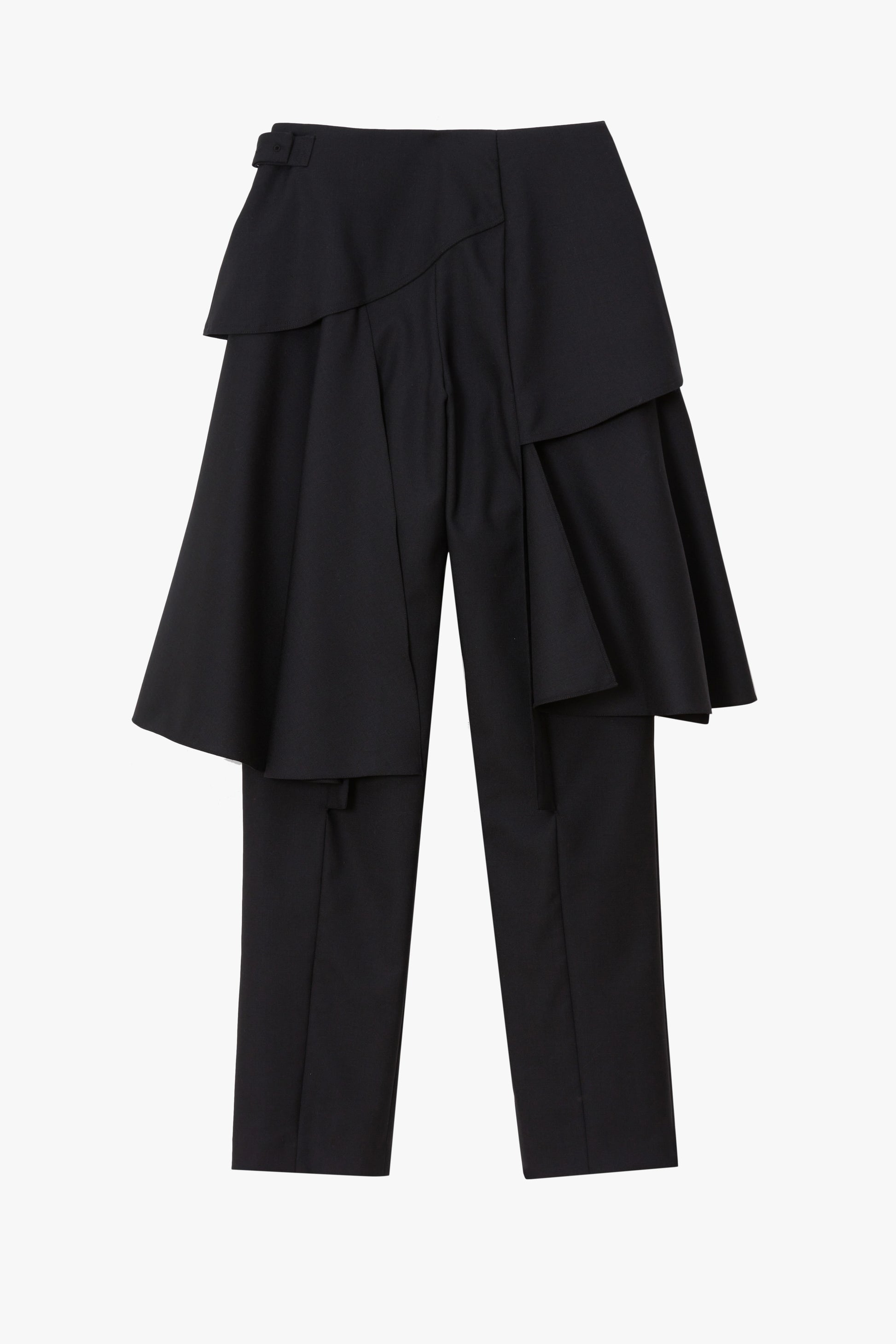 Black layered pants on a white background