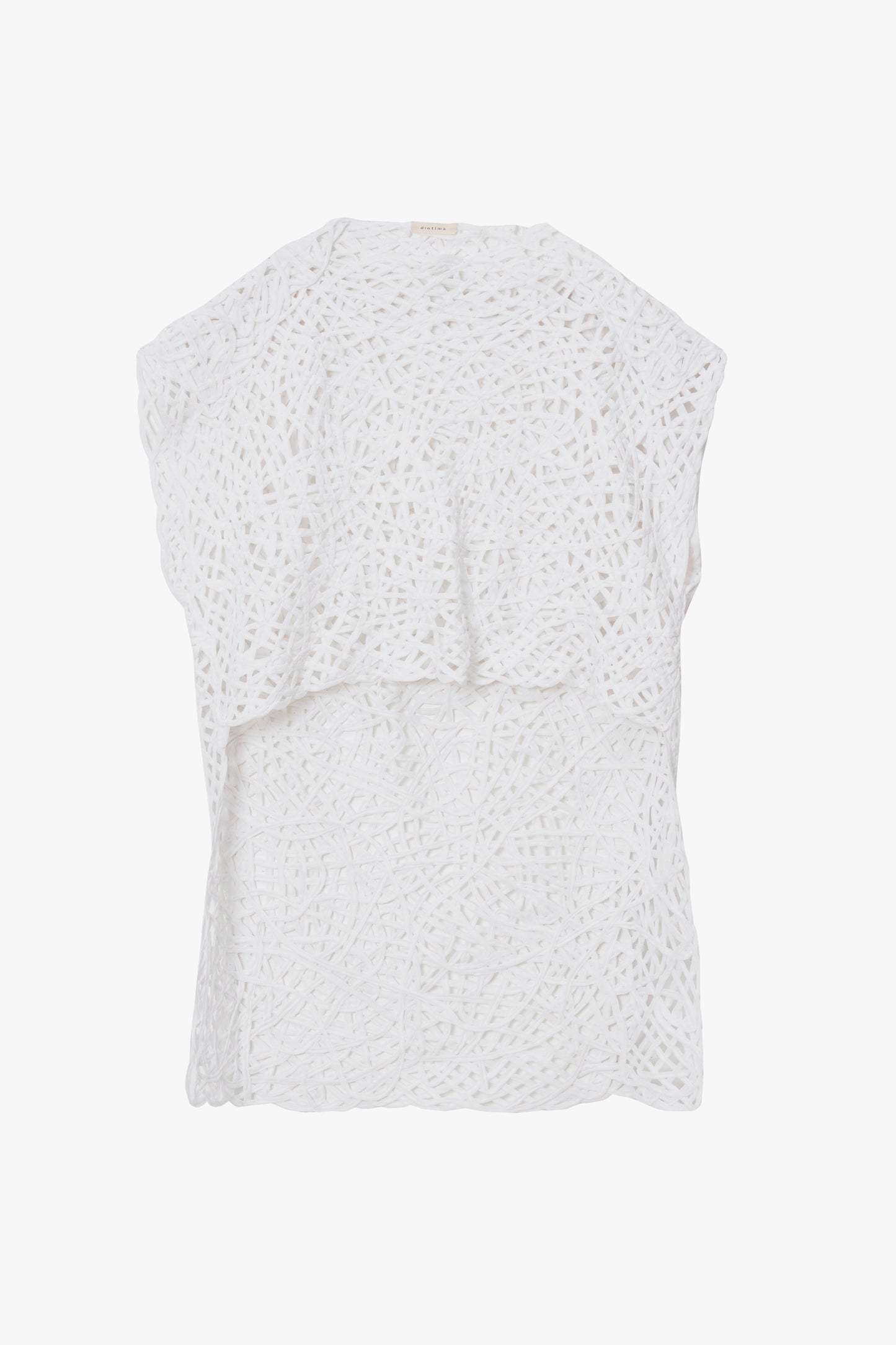 White short sleeve top with a textured openwork pattern, shown against a plain white background.