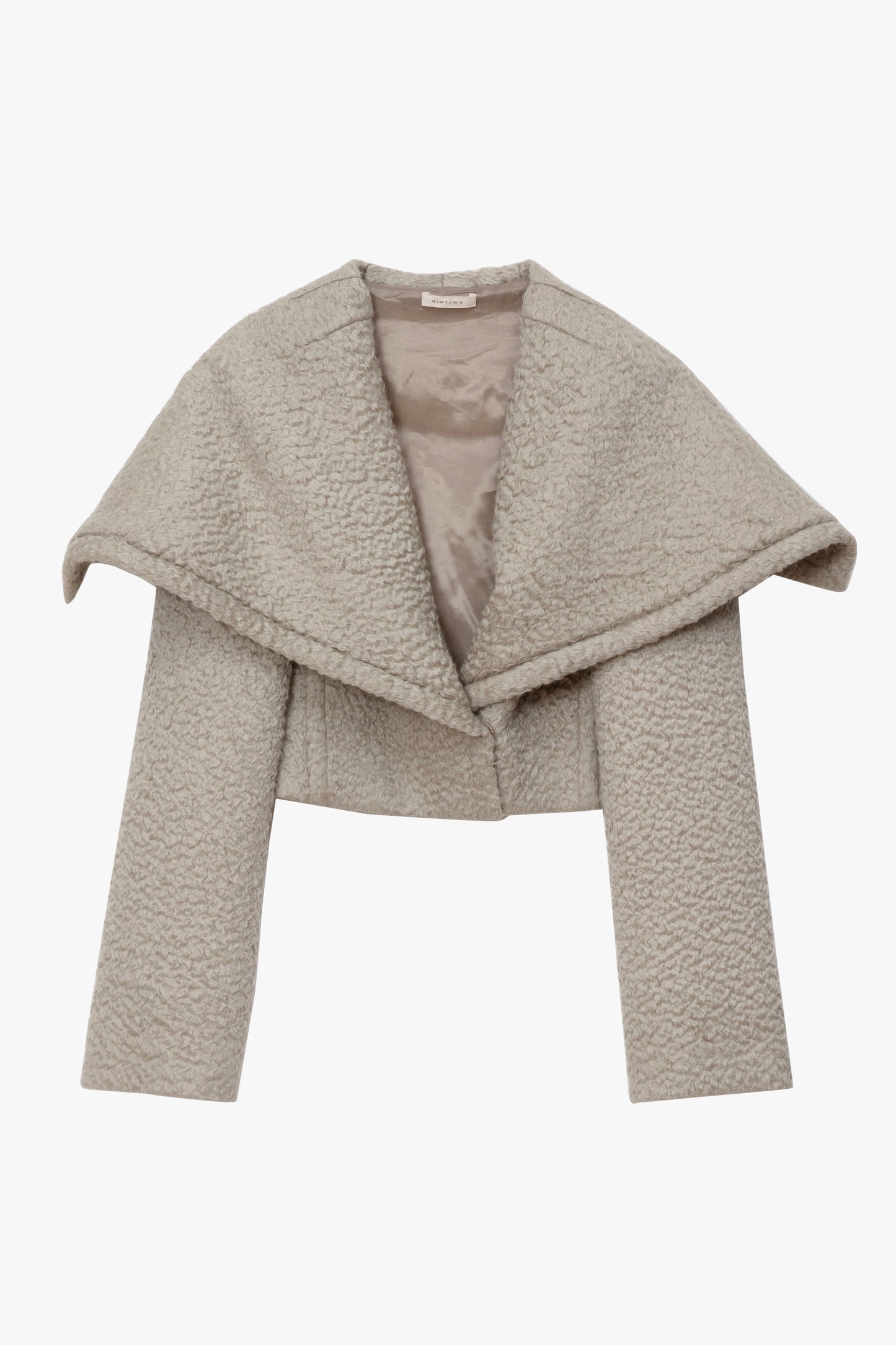 A cropped mohair-blend jacket with a wide draped collar and long sleeves. Displayed flat against a white background.